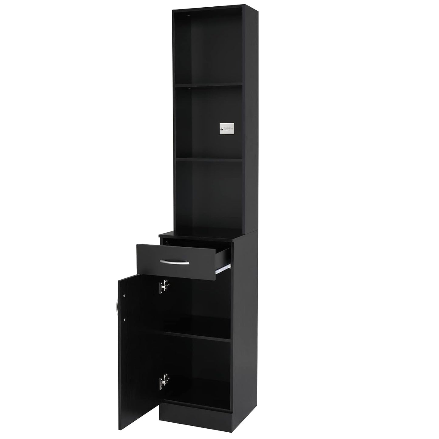 Salon Station - Barber Hair Stylist Storage Cabinet with 5 Compartments & Drawer | Durable MDF, Black