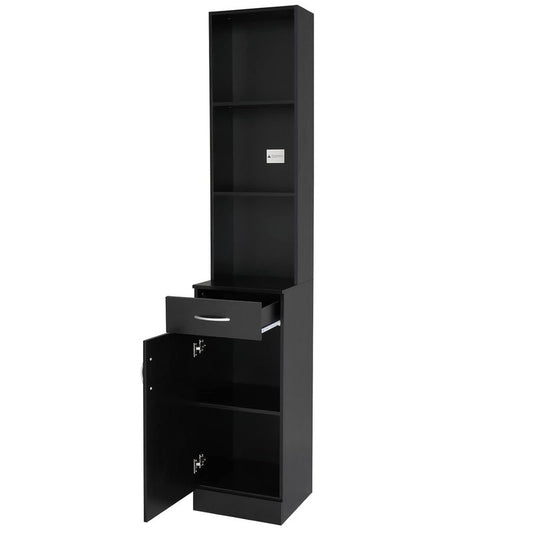 Salon Station - Barber Hair Stylist Storage Cabinet with 5 Compartments & Drawer | Durable MDF, Black