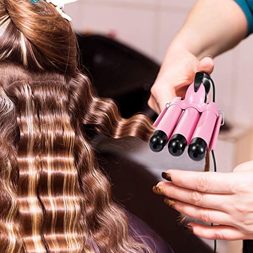 WILLBOND 25mm Pink Triple Barrel Curling Iron Wand with LCD Display