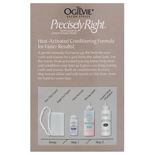 Ogilvie Salon Styles Precisely Right Professional Conditioning Home Perm Kit for Men & Women - For Normal or Hard-to-wave Hair - Heat-activated Worry-free Formula with Drip Guard - 1 Application