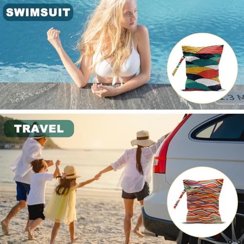Multicolor Wet Dry Bag - 2 Pcs Wave Print Reusable Makeup & Swimsuit Bags