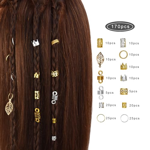 YANTAISIYU 170 Pcs Hair Jewelry for Braids - Gold & Silver Dreadlock Accessories