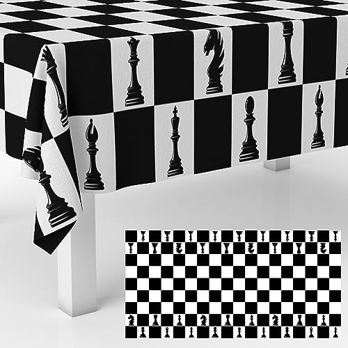 Black and White Checkered Tablecloth for Party - 53x98 Inches