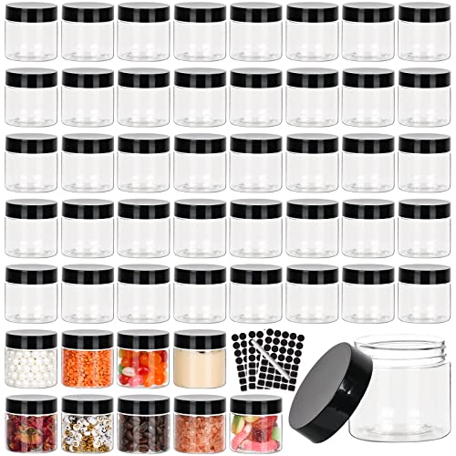 Betrome 50pcs 2 oz Clear Plastic Jars with Black Lids