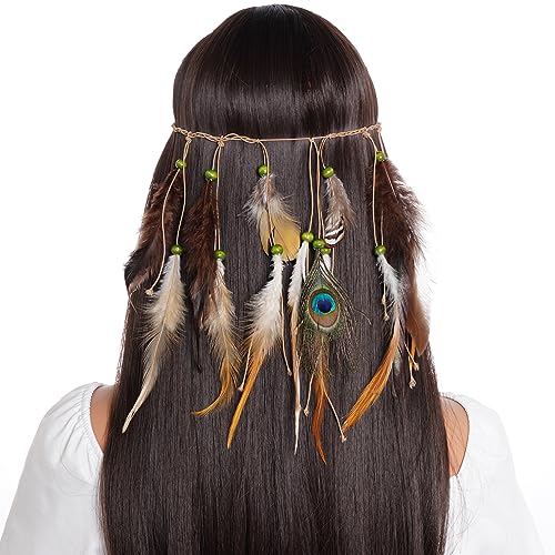 Indian Feather Headband - Native American Tribal Costume Accessory