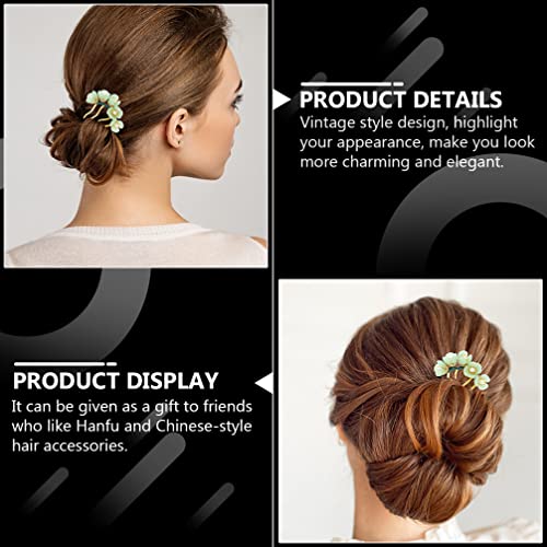 6 Pcs Vintage Jade Flower Hair Pins - Chinese Style Hanfu Hair Sticks