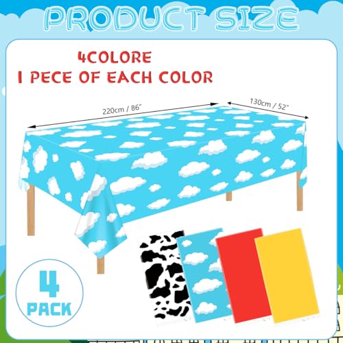 4 Pcs Waterproof Cow Pattern Plastic Tablecloths Set - 52 x 86 in
