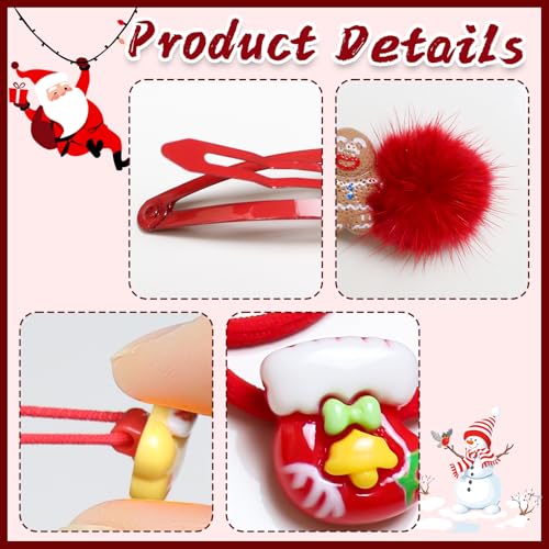 30-Piece Christmas Hair Accessories Set for Girls, Festive Hair Clips & Ties