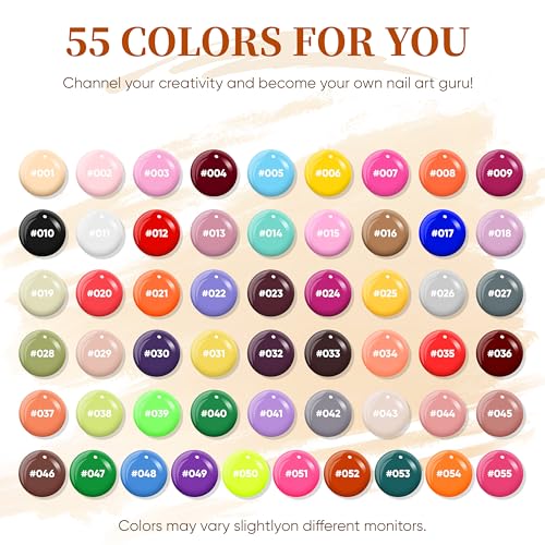 YALSYNY 60-Piece Gel Nail Polish Kit with 55 Colors and Top & Base Coat