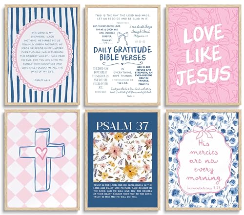 Christian Wall Art Set - Pink Blue Bible Verse Canvas Prints 8x10