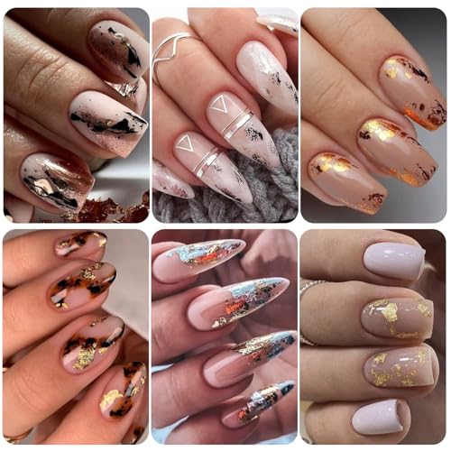 8 Bottles Gold Foil Nail Glitter Flakes for DIY Nail Art