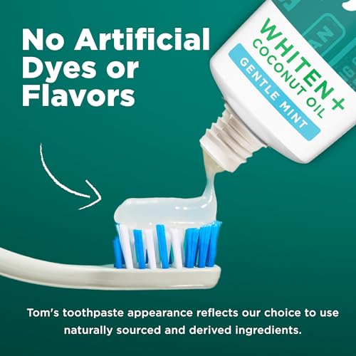 Tom's of Maine Whiten Plus Coconut Oil Toothpaste, 4 Oz - Fluoride Free, Gentle Mint, Natural Whitening