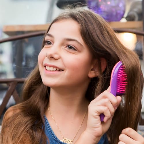 Michel Mercier Girls' Detangle Brush - Gentle Tangle-Free Hair Brush for Curly Hair - Easy Grip Design - Pink-Purple