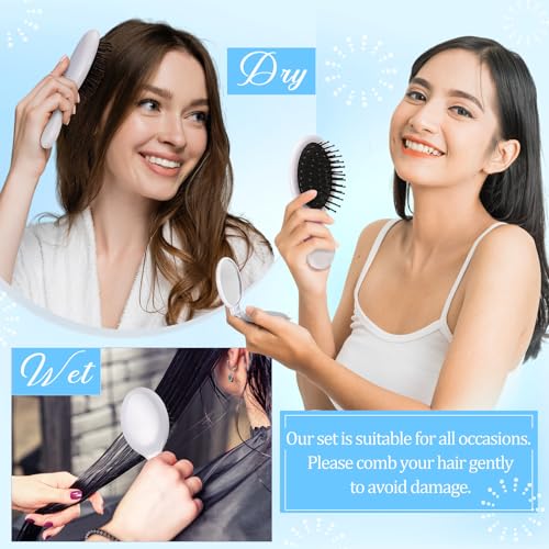 Meanplan 12 Pcs White Mini Travel Hair Brush Set & Compact Folding Mirror
