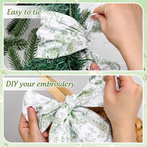 Chinoiserie Floral Wreath Sashes - 2pcs Green Flower Ribbon for Home Decor