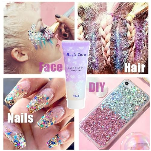 SeleneTenderaes Three-Color Body Glitter Gel 150ml White Pink Silver (Self-Adhesive) For Face Hair Nails