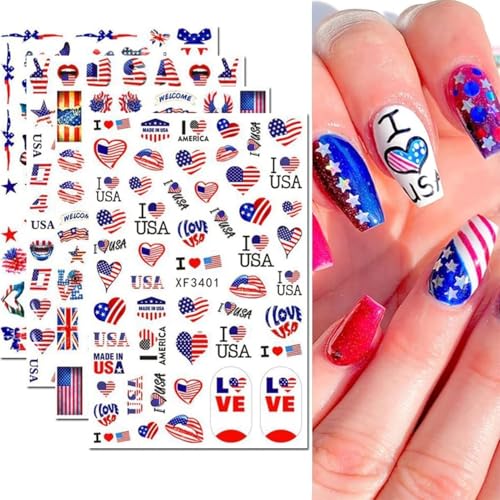 4th of July Nail Stickers - 8 Sheets Independence Day Designs