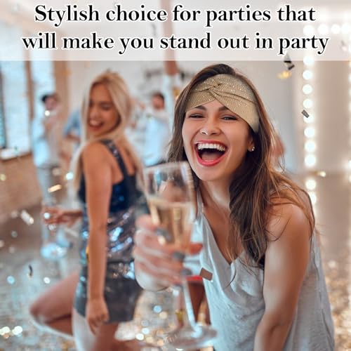 MBAIYO 3-Pack Sparkly Crystal Headbands - Elastic Rhinestone Wide Headbands in Black, Khaki, Light Gray
