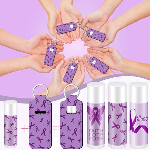 Breast Cancer Awareness Lip Balm Set with Keychains - Purple (18 Sets)