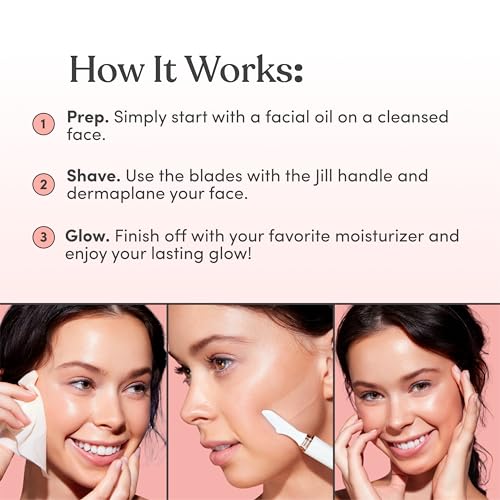 Jill V1 Dermaplane Razor Trial Kit ? Beginner Facial Hair Removal & Exfoliation Set with V1 Shave Wand, 2 V1 Dermaplane Blades & Cleaning Cloth ? Only Compatible with V1 Refill Blades