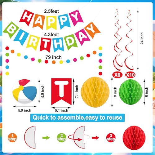 Happy Birthday Pool Party Decoration Set - 24 Pcs Beach Theme