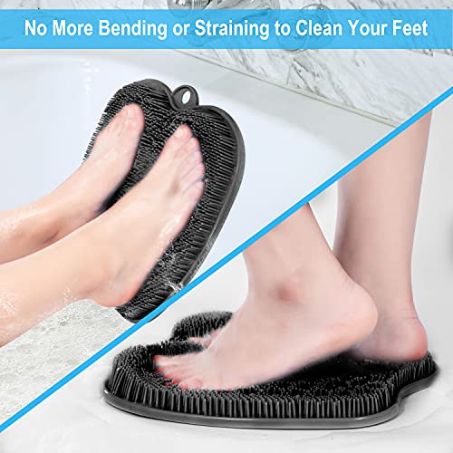 BESKAR XL Black Shower Foot Scrubber Mat with Non-Slip Suction Cups