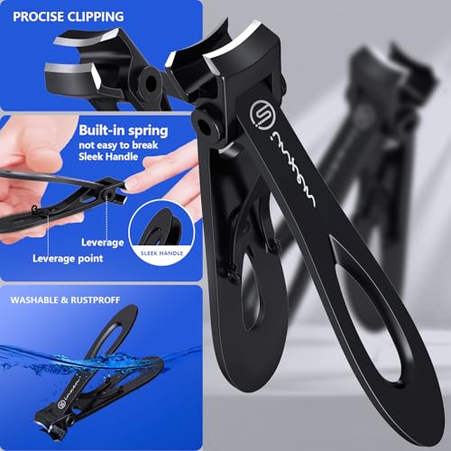 INXEN Black 3-Pack Heavy Duty Toenail Clippers for Thick Nails, Ergonomic & Wide Opening