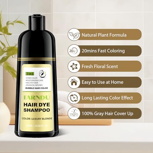 Farndu Luxury Blonde Hair Dye Shampoo for Gray Hair Coverage