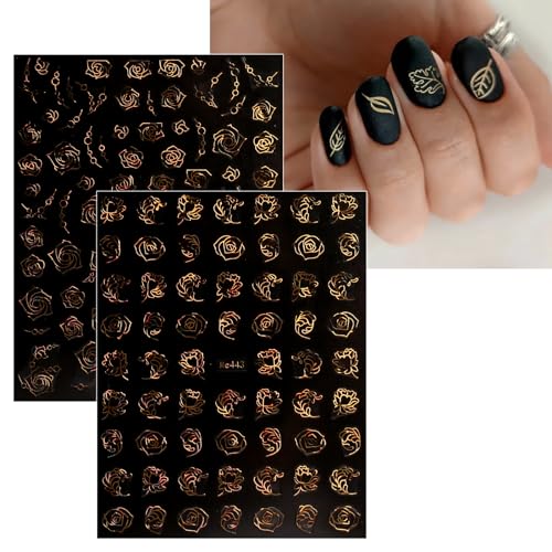 JMEOWIO 12 Sheets Self-Adhesive Floral Nail Art Stickers