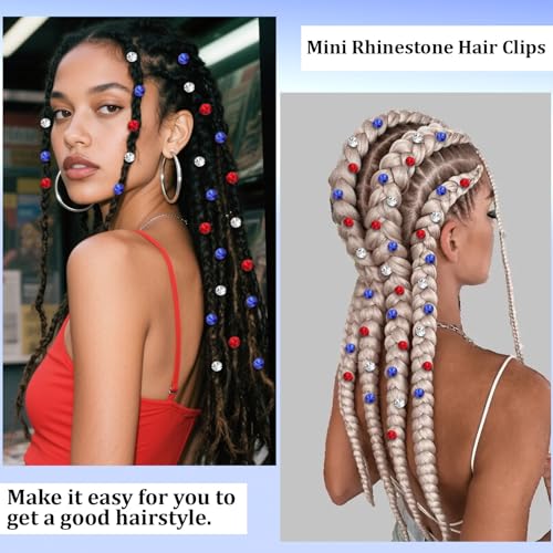 YISSION 30PCS Patriotic Rhinestone Hair Clips for Women & Girls - Red, White, Blue Variations