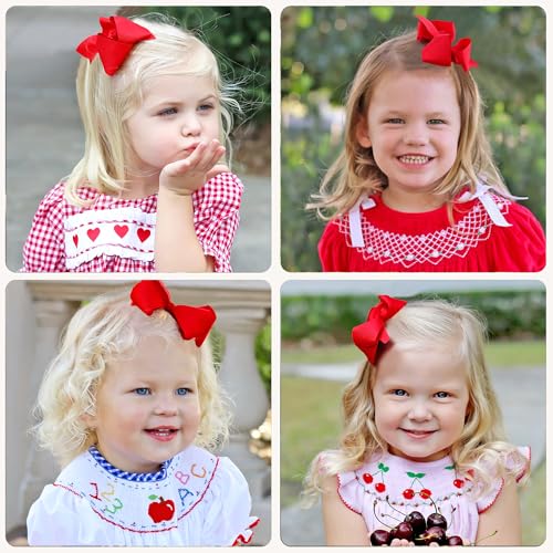 Ayesha 4.5-Inch Red Hair Bow Clips for Toddlers - Set of 2