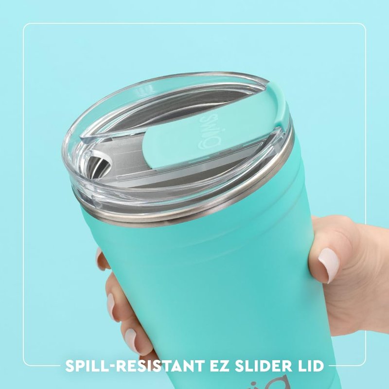 Swig Life 18oz Party Cup, Stackable Insulated Travel Coffee Tumbler with EZ Slider Lid, Cup Holder Friendly, Stainless Steel 18 oz Tumbler, Reusable Coffee Mug (Sea Swirl)