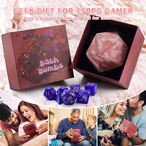 Large D20 Bath Bomb with Surprise Polyhedral Dice | Dragon Blood Scent & Skin-Friendly Ingredients