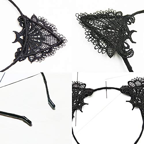 YAXAMING 4 Pack Black & White Lace Cat Ears Headbands Halloween Costume Accessories