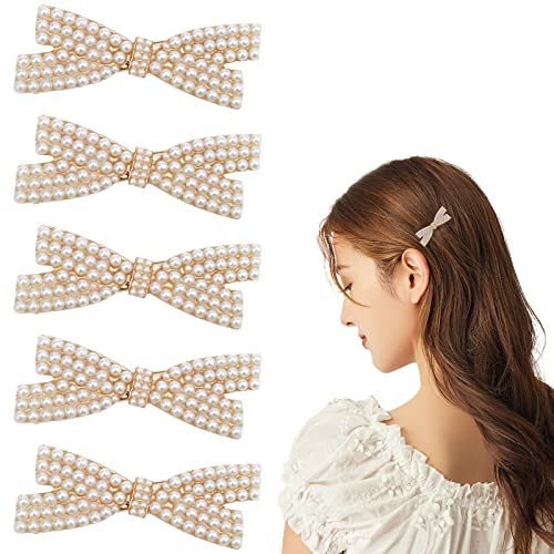 5 Pcs Pearl Bowknot Hair Clips - Elegant Duckbill Hair Accessories