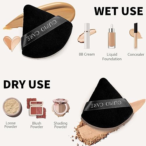 CUPID CARE Triangle Powder Puff Set with 2 Travel Cases - 6 Pcs