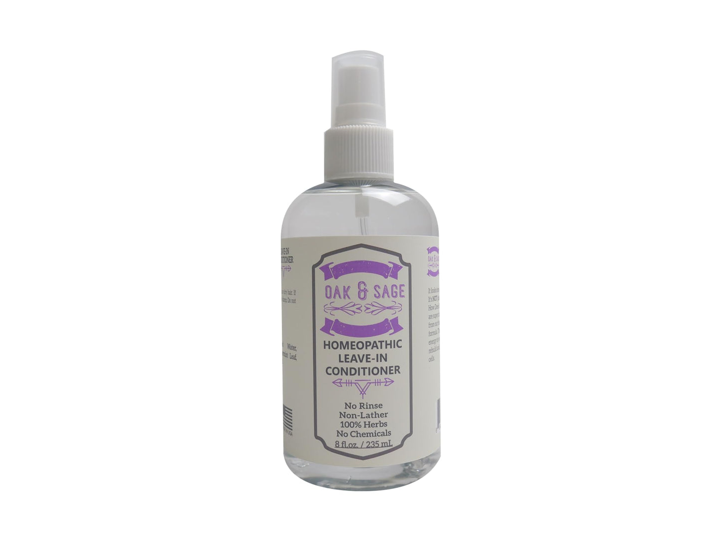 OAK & SAGE Homeopathic Leave-In Conditioner - Unscented - 8oz, 100% Herbs, No Rinse, No Alcohol, No Chemicals - For All Hair Types