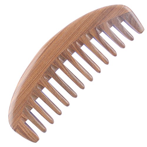 Green Sandalwood Wide Tooth Hair Comb - Handmade Detangling Wooden Comb for Curly Hair