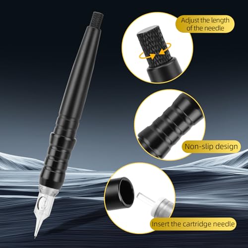 ATOMUS Gray DIY Tattoo Cartridge Pen Kit with Stencil Practice Skin & Ink Cups