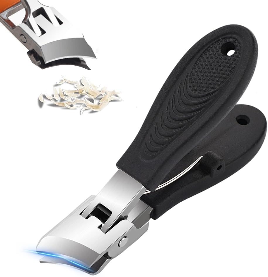 Wide Jaw Opening Anti-Splash Slanted Nail Clipper - Curved Fingernail & Toenail Clippers for Thick Nails | Black & Orange
