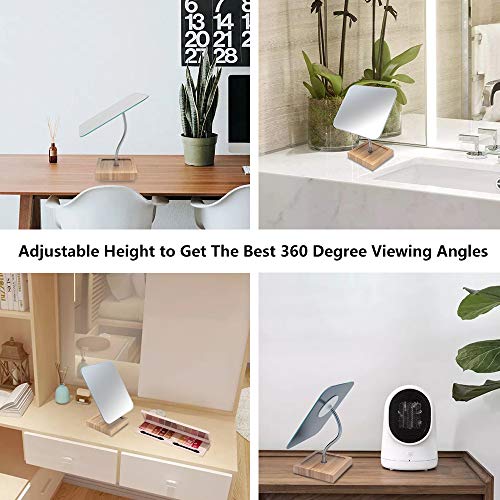 YEAKE Flexible Bamboo Vanity Makeup Mirror, 360° Rotating Desktop Mirror