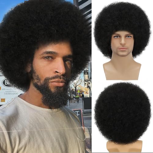 Sabosi Short Afro Wig for Men, 70s Disco Rocker Costume Synthetic Hair