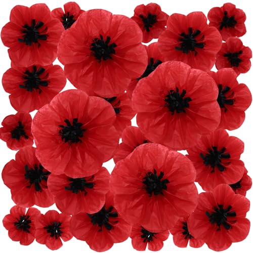 WILLBOND 18 Pcs Halloween Red Poppy Paper Flowers - 6, 8, 12 Inch Decor