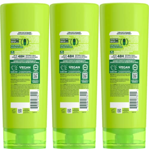 Garnier Fructis Curl Nourish Conditioner 12 Fl Oz (Pack of 3) - Sulfate Free, Vegan, Coconut Oil & Plant Protein