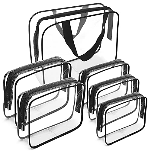 APREUTY 6 Pack Clear TSA Approved Makeup & Toiletry Bags Set - Black, Large, Medium, Small