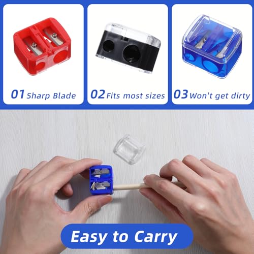 Dual Hole Makeup Pencil Sharpener Set for Lip, Eyeliner & Eyebrow - Portable Stainless Steel Blade