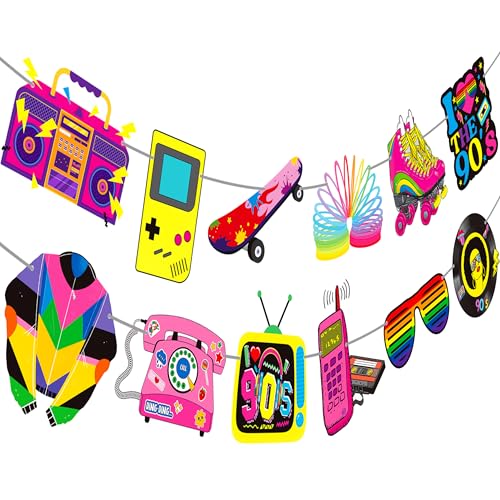90s Theme Party Banners Set - Retro Birthday Decorations