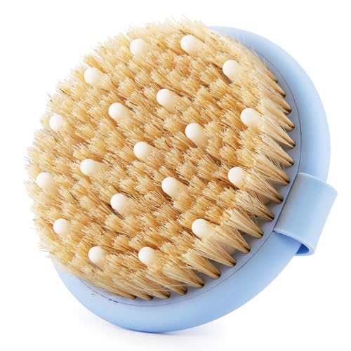 Dry Brushing Body Brush with Massage Nodes - Natural Boar Bristle, Blue Ocean Variant