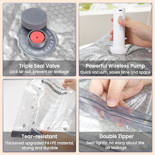 Travel Vacuum Bags with Rechargeable Pump - 12 PCS Space Saver
