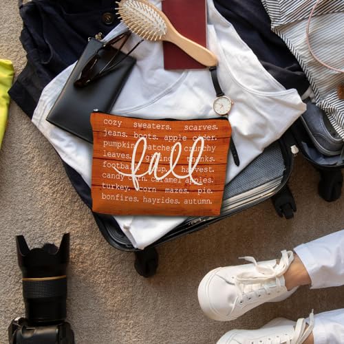 Fall Orange Cosmetic Bag - Thanksgiving Gift for Women, Fall Themed Makeup Purse